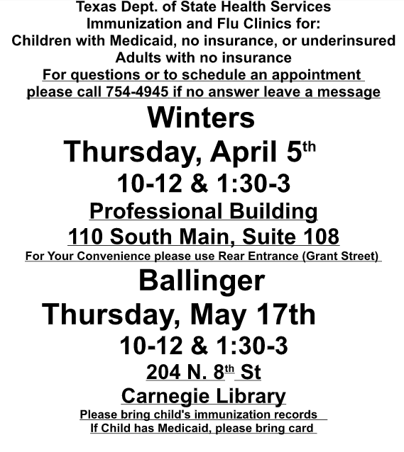 Immunization Clinic - Ballinger May 2018